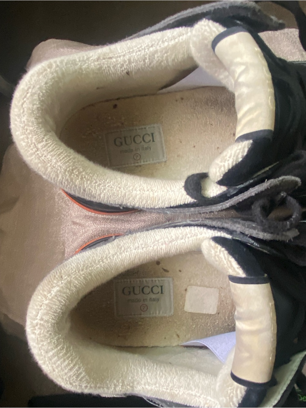 Gucci Men’s Black  and Gray  Sneakers with Orange Trim